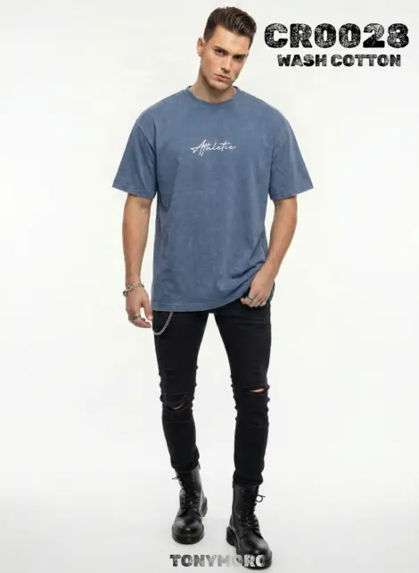 Tshirt uni homme mode coton délavé avec motif ATHLETIC