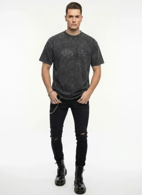 Tshirt uni homme mode coton délavé avec motif au devant BOLE