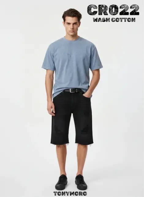 Tshirt uni homme mode coton délavé avec motif au devant UHMOSEDESIGN