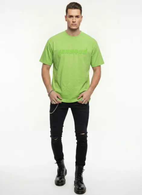 Tshirt uni homme mode coton délavé avec motif au devant