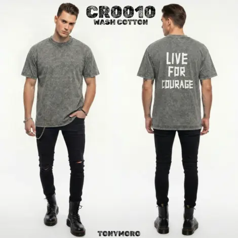 Tshirt uni homme mode coton délavé avec motif au dos LIVE FOR COURAGE