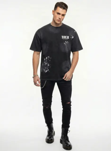 Tshirt uni homme mode coton délavé avec motif au dos YOUR YOURSELF