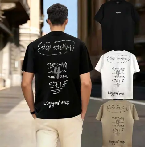 Tshirt uni Homme regular fit avec imprimé au dos STOP SCRULLING LOGGED OUT