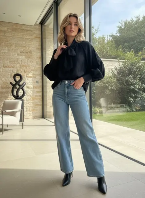 Blouse fluide avec grand nœud au cou
