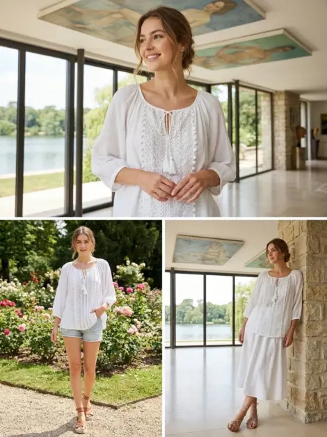 Blouse fluide de style bohème-chic en coton léger