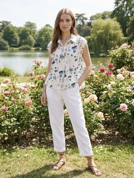Chemise/Blouse 100% coton sans manches à imprimé fleurs