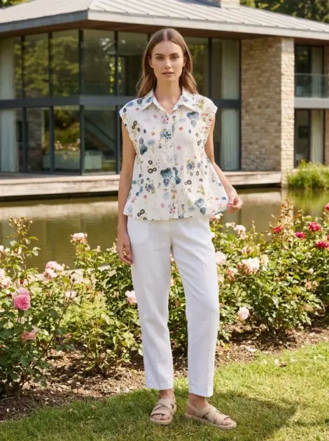 Chemise/Blouse 100% coton sans manches à imprimé fleurs