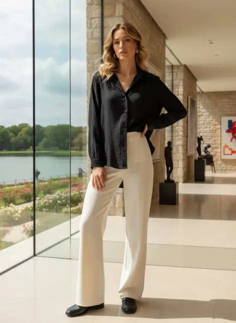 Chemise blouse asymétrique fluide en viscose col classique et coupe oversize