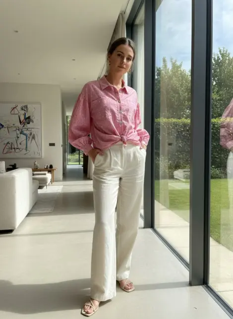 Chemise blouse bohème en coton, manches bouffantes, imprimé pois-rayures