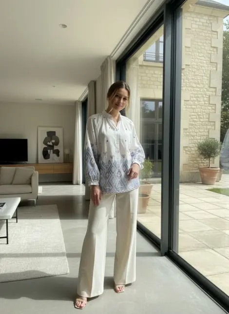 Chemise blouse en coton à broderies manches bouffantes - romantique et bohème
