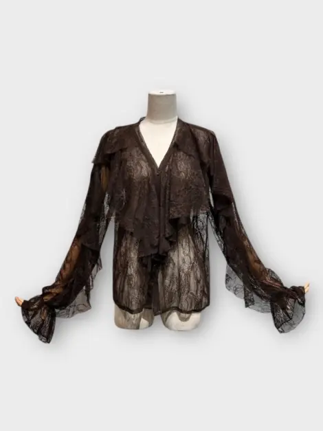 Chemise blouse en dentelle col V fluide avec grands volants
