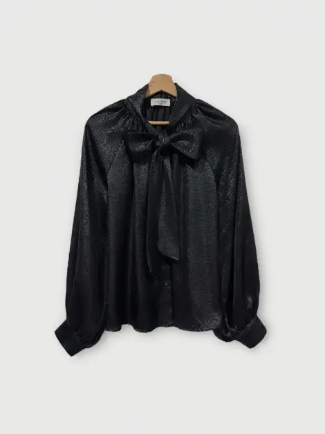 CHEMISE BLOUSE EN SOIE IRRISÉE A COL LAVALLIERE FLUIDE - NOEUDS A NOUER