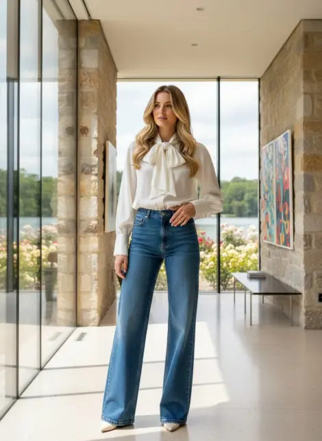 Chemise blouse en tencel à col lavallière fluide et ample, manches longues bou