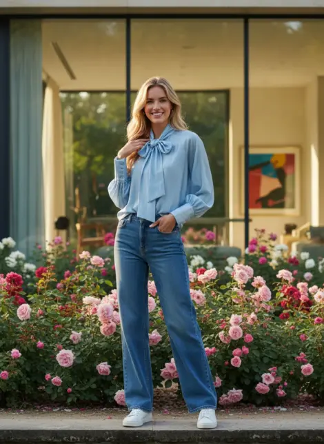 Chemise blouse en tencel à col lavallière fluide et ample, manches longues bou