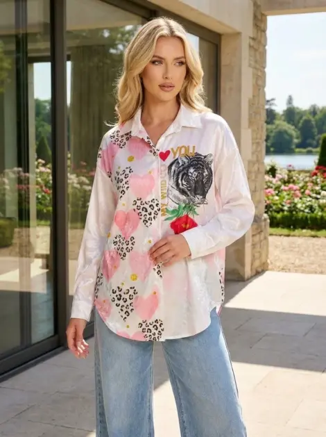 Chemise blouse en viscose fluide imprimé à noeuds oversize casual