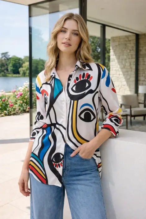 Chemise blouse en viscose fluide oversize à imprimé motifs - chic casual