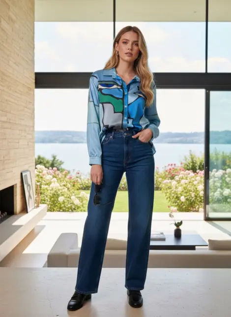 Chemise blouse en viscose fluide oversize à imprimé motifs - chic casual