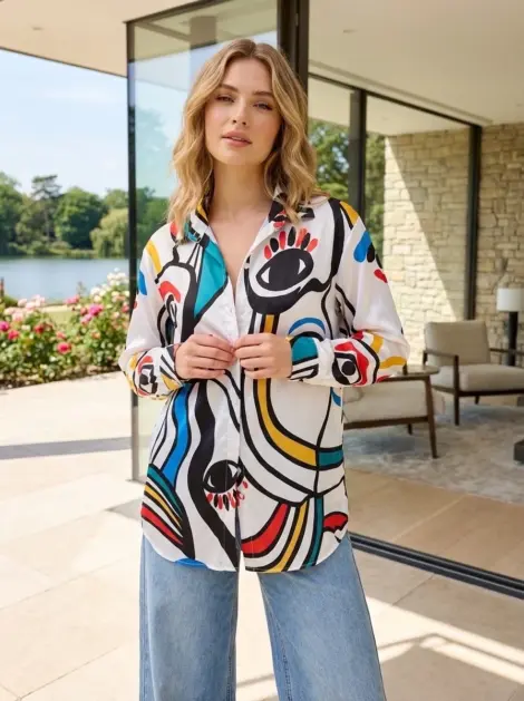 Chemise blouse en viscose fluide oversize à imprimé motifs - chic casual