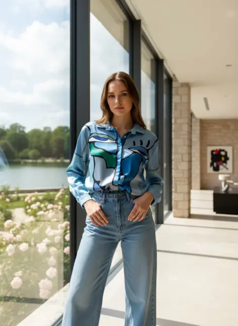 Chemise blouse en viscose fluide oversize à imprimé motifs - chic casual