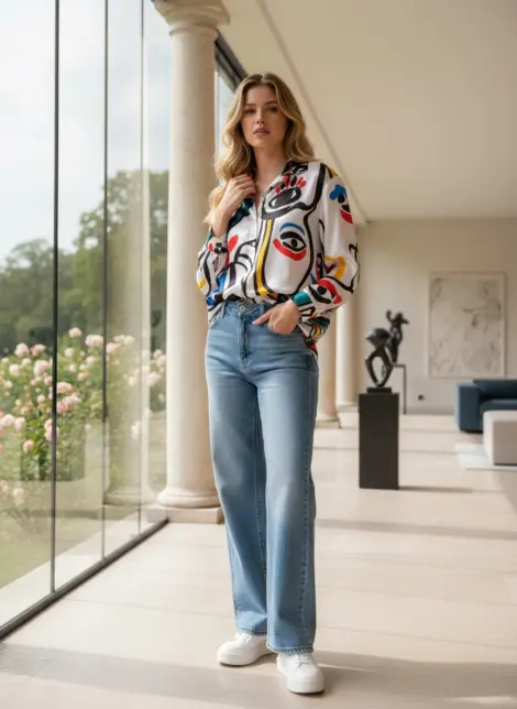 Chemise blouse en viscose fluide oversize à imprimé motifs - chic casual
