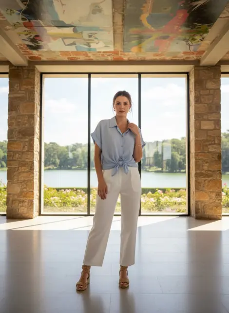 Chemise Courte Nouée en Aspect Gauffré