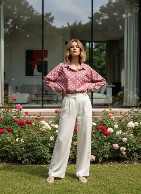 Chemise fluide évasée imprimé à poids col à revers et boutons à manches lo