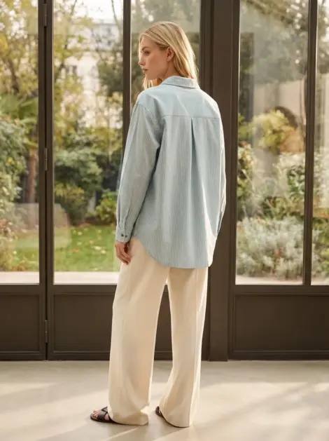 Chemise oversize en coton denim jean souple à rayures manches longues
