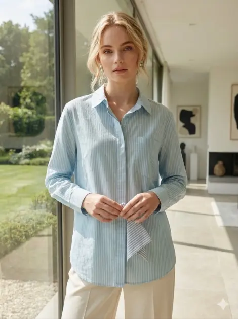 Chemise oversize en coton denim jean souple à rayures manches longues