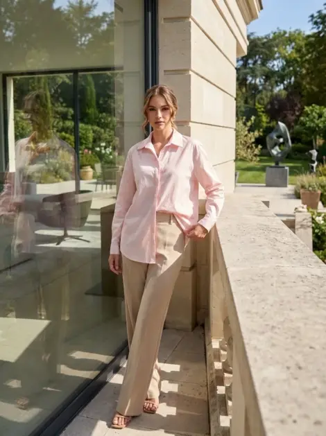 Chemise oversize en coton tout doux avec col à revers manches longues