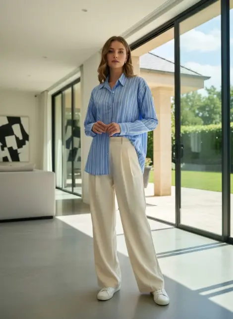 Chemise Oxford en coton à rayures oversize en popeline manches longuesl