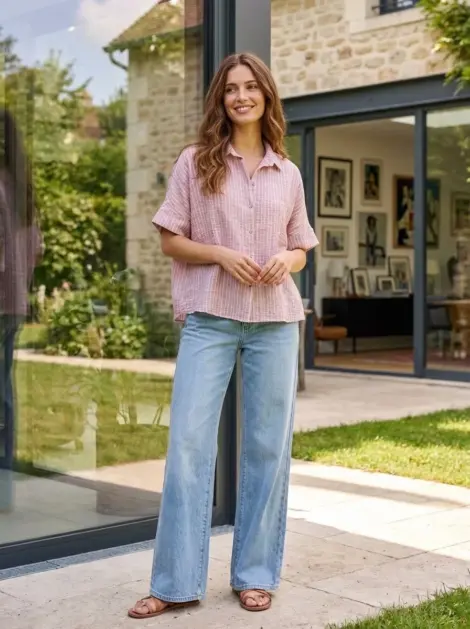 Chemise Rayée avec Message au dos "SMILE"