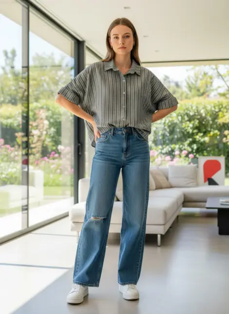 Chemise Rayée avec Message au dos "SMILE"