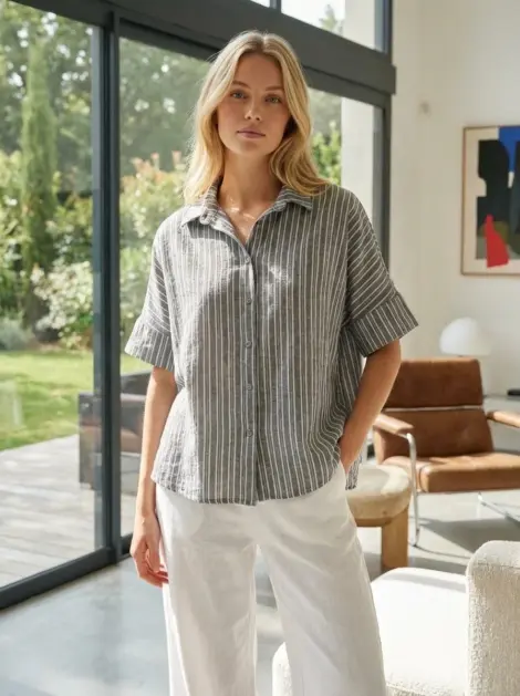 Chemise Rayée avec Message au dos "SMILE"