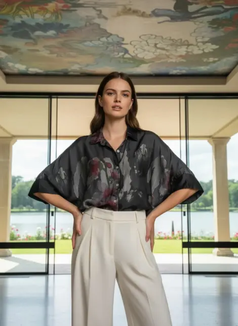 Chemise Tunique fluide 100% en viscose imprimé manches 3/4