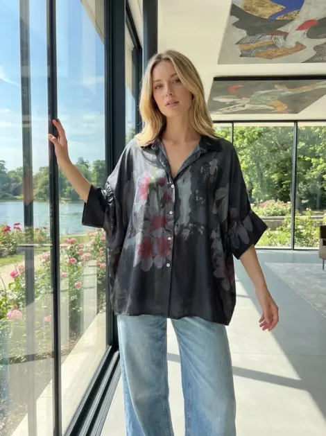 Chemise Tunique fluide 100% en viscose imprimé manches 3/4