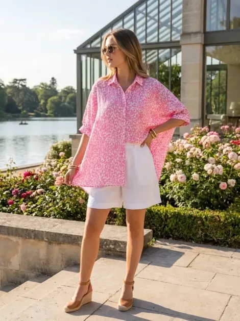 Chemise Tunique Robe oversize en gaze de coton imprimé léopard