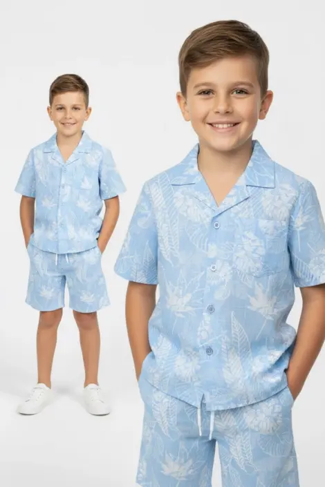 Ensemble chemise short avec motif feuille