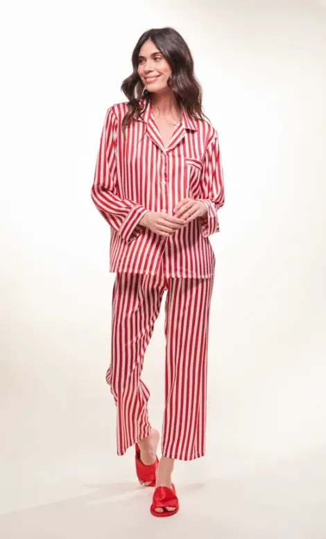 Ensemble de pyjamas en satin à rayures rouge
