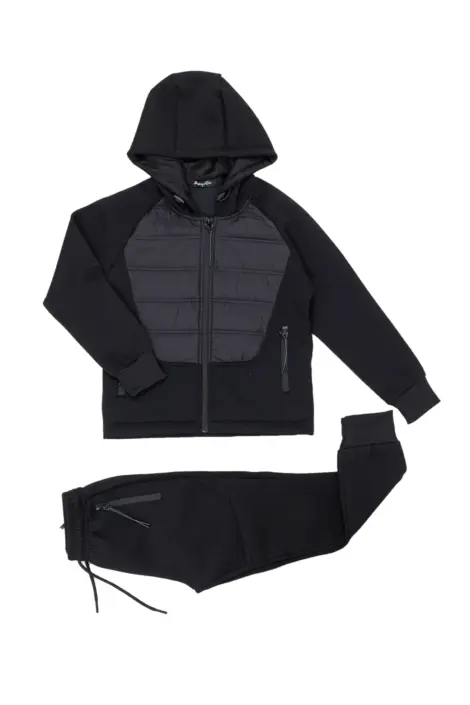 Ensemble jogging bi-matière avec capuche