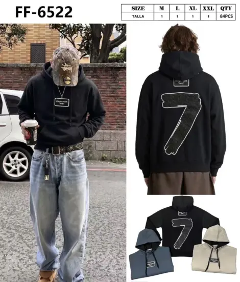 Sweat épais homme uni à capuche avec 7 au dos