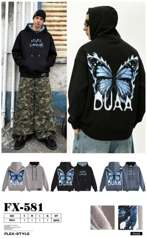 Sweat épais homme uni à capuche avec écriture caligraphie au dos
