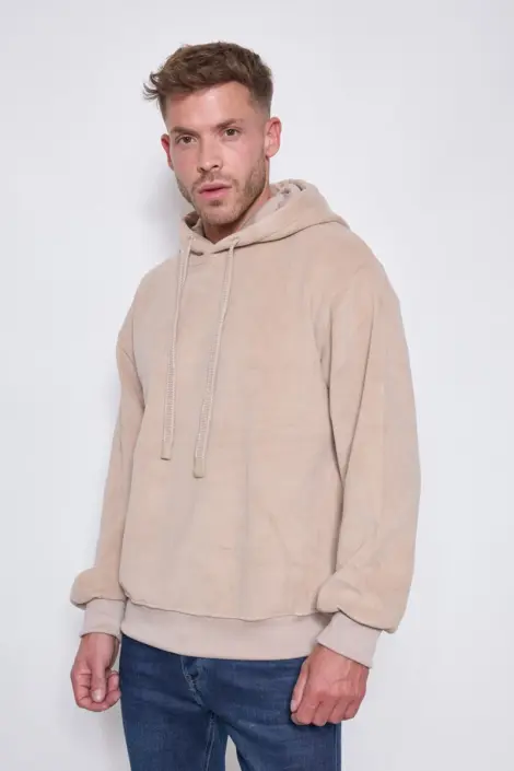 Sweat homme uni à capuche et cordon effet peau de pêche (1*S, 2*M, 2*L, 2*XL, 1*XXL)
