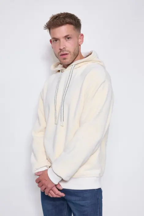Sweat homme uni à capuche et cordon effet peau de pêche (1*S, 2*M, 2*L, 2*XL, 1*XXL)