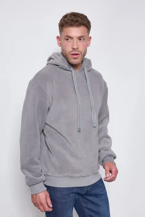 Sweat homme uni à capuche et cordon effet peau de pêche (1*S, 2*M, 2*L, 2*XL, 1*XXL)