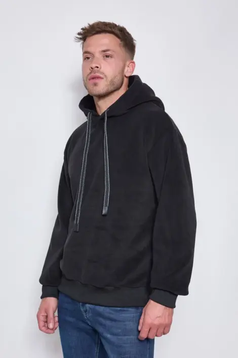 Sweat homme uni à capuche et cordon effet peau de pêche (1*S, 2*M, 2*L, 2*XL, 1*XXL)