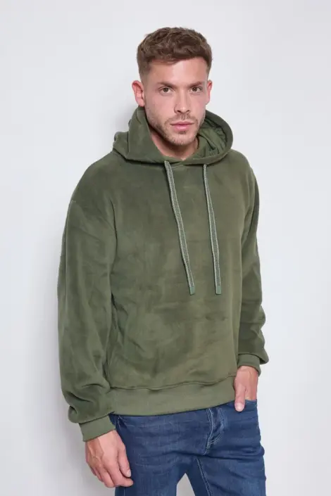 Sweat homme uni à capuche et cordon effet peau de pêche (1*S, 2*M, 2*L, 2*XL, 1*XXL)
