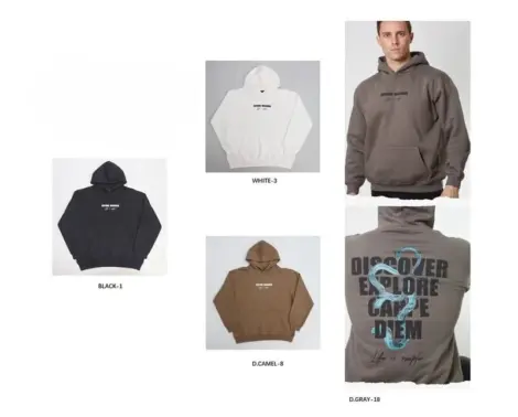 Sweat uni Homme à capuche et motif BELIEVE IN YOURSELF DISCOVER EXPLORE CARPE DIEM
