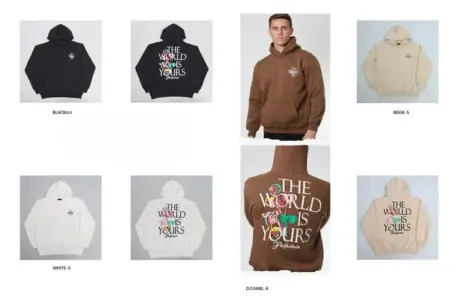 Sweat uni Homme à capuche et motif THE WORLD IS YOURS