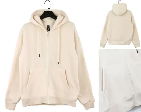 Sweat uni Homme à zip, Capuche et cordon, serrage au poignet
