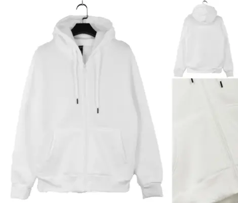 Sweat uni Homme à zip, Capuche et cordon, serrage au poignet